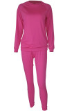 Rose Red Casual Solid Patchwork O Neck Long Sleeve Two Pieces