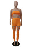 Blue Sexy Casual Solid Bandage Hollowed Out Strapless Sleeveless Two Pieces