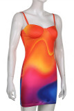 Multicolor Fashion Sexy Print Backless Spaghetti Strap Sleeveless Dress