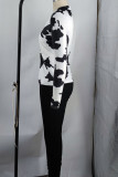 White Fashion Casual Print Slit V Neck Long Sleeve Two Pieces