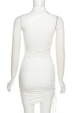 White Sexy Solid Hollowed Out Half A Turtleneck Sleeveless Dress