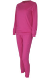 Rose Red Casual Solid Patchwork O Neck Long Sleeve Two Pieces