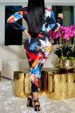 Black Fashion Casual Print Basic O Neck Long Sleeve Dresses