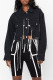 Black Fashion Casual Patchwork Chains Turndown Collar Long Sleeve Regular Denim Jacket