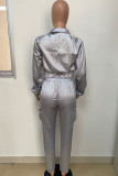 Grey Fashion adult Europe and America Ma'am Patchwork Solid Two Piece Suits pencil Long Sleeve Two Pieces