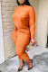 Orange Casual Solid Patchwork O Neck Long Sleeve Two Pieces