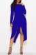 Blue Casual Solid Patchwork Fold Asymmetrical O Neck Straight Dresses