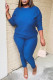 Blue Casual Solid Patchwork O Neck Long Sleeve Two Pieces