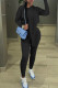 Black Fashion Casual Solid Asymmetrical Hooded Collar Long Sleeve Two Pieces