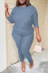 Grey Casual Solid Patchwork O Neck Long Sleeve Two Pieces