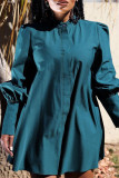 Blue Fashion Casual Solid Basic O Neck Long Sleeve Dresses