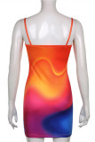 Multicolor Fashion Sexy Print Backless Spaghetti Strap Sleeveless Dress