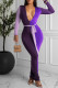Purple Fashion Casual Patchwork With Belt V Neck Long Sleeve Dresses