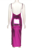 Purple Fashion Sexy Solid Backless Slit Spaghetti Strap Long Dress pre-sale