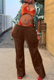 Dark Brown Fashion Casual Solid Basic Regular Mid Waist Conventional Solid Color Bottoms