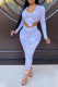 Peacock Blue Sexy Print Patchwork Asymmetrical Zipper Hooded Collar Long Sleeve Two Pieces