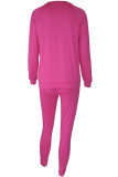 Rose Red Casual Solid Patchwork O Neck Long Sleeve Two Pieces