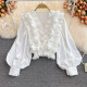 White Casual Sweet Solid Split Joint Flounce V Neck Tops