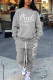 Grey Casual Letter Patchwork O Neck Long Sleeve Two Pieces