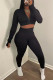 Black Fashion Casual Solid Basic Zipper Collar Long Sleeve Two Pieces