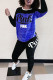 Blue Street Print Patchwork O Neck Long Sleeve Two Pieces