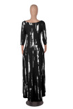 Red Fashion Casual Print Asymmetrical O Neck Long Sleeve Dresses