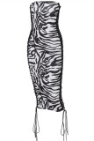 Zebra Sexy Print Bandage Backless Strapless Sleeveless Dress