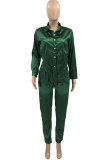 Coffee Casual Solid Patchwork Buckle Turndown Collar Long Sleeve Two Pieces