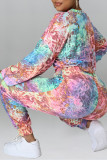 Pink Fashion Casual Print Basic O Neck Long Sleeve Two Pieces