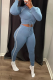 Blue Casual Solid Patchwork Hooded Collar Long Sleeve Two Pieces