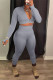 Grey Fashion Casual Solid Basic Zipper Collar Long Sleeve Two Pieces