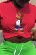 Red Casual Cute Character Patchwork O Neck T-Shirts