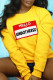 Yellow Casual Daily Print Patchwork Letter O Neck Tops
