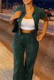 Ink Green Fashion Casual Solid Cardigan Pants Turndown Collar Long Sleeve Two Pieces