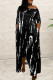 Black Fashion Casual Print Asymmetrical O Neck Long Sleeve Dresses