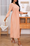 Orange Pink Casual Elegant Solid Split Joint O Neck A Line Dresses