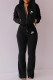 Black Fashion Casual Print Patchwork Turndown Collar Long Sleeve Two Pieces