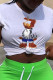 White Casual Cute Character Patchwork O Neck T-Shirts