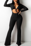 Green Sexy Casual Solid Bandage Hollowed Out V Neck Regular Jumpsuits