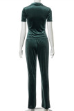 Ink Green Fashion Casual Solid Cardigan Pants Turndown Collar Long Sleeve Two Pieces