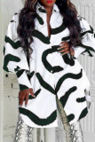 Green Fashion Casual Print Basic Turndown Collar Long Sleeve  Shirt Dress