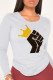 White Casual Street Print Patchwork O Neck Tops