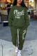 Army Green Casual Letter Patchwork O Neck Long Sleeve Two Pieces