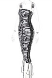 Zebra Sexy Print Bandage Backless Strapless Sleeveless Dress