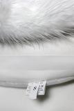White Artificial fur One word collar Long Sleeve Solid Long Sleeve Tops