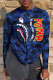 Blue Fashion Casual Print Basic O Neck Tops
