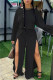 Black Fashion Casual Solid Patchwork Slit O Neck Long Sleeve Two Pieces