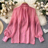Pink Sexy Print Bandage Split Joint Buckle V Neck Tops