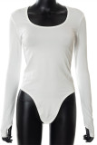 White Fashion Casual Solid Asymmetrical O Neck Tops