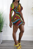 Colour Fashion Sexy Print Asymmetrical Oblique Collar Long Sleeve Dresses